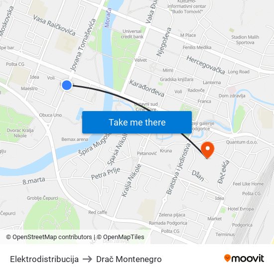 Elektrodistribucija to Drač Montenegro map