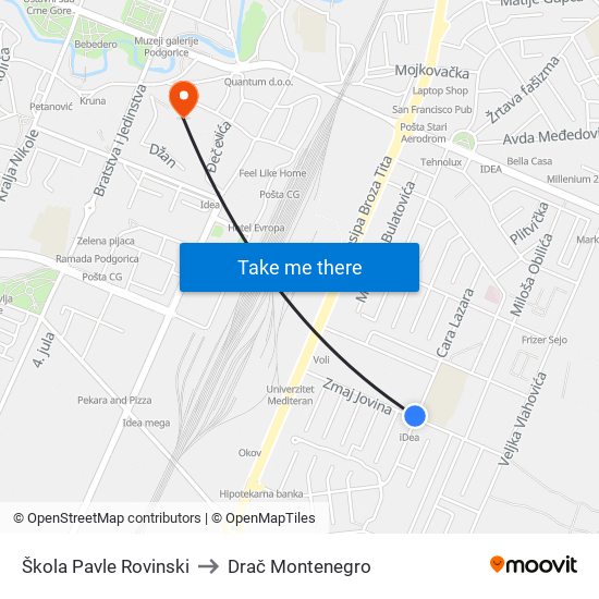 Škola Pavle Rovinski to Drač Montenegro map