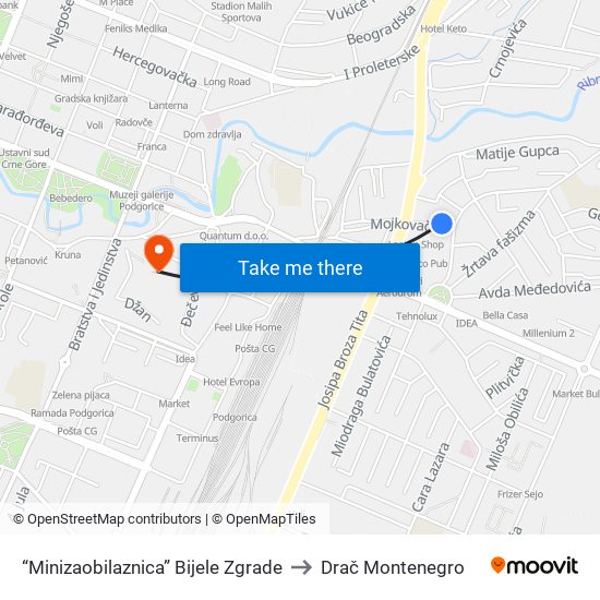 “Minizaobilaznica” Bijele Zgrade to Drač Montenegro map