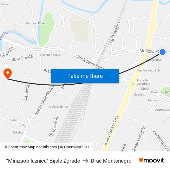 “Minizaobilaznica” Bijele Zgrade to Drač Montenegro map