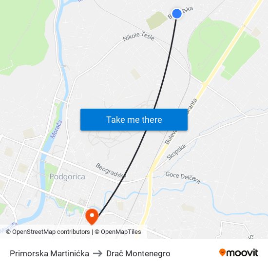 Primorska Martinićka to Drač Montenegro map