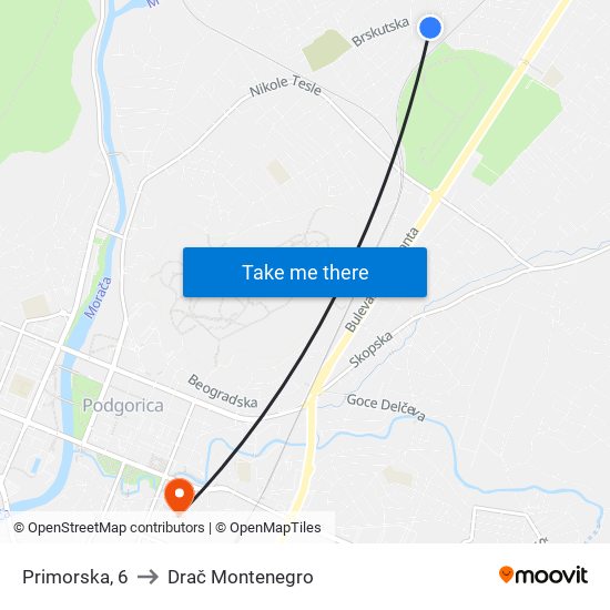 Primorska, 6 to Drač Montenegro map