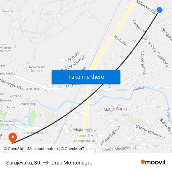 Sarajevska, 30 to Drač Montenegro map