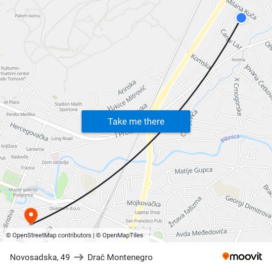 Novosadska, 49 to Drač Montenegro map