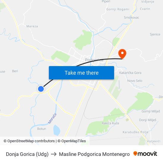 Donja Gorica (Udg) to Masline Podgorica Montenegro map