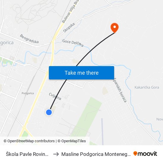 Škola Pavle Rovinski to Masline Podgorica Montenegro map