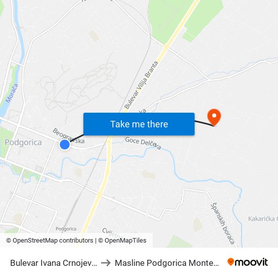 Bulevar Ivana Crnojevića I to Masline Podgorica Montenegro map