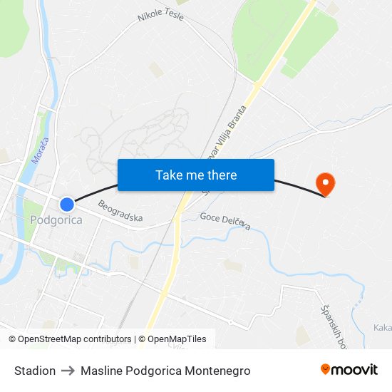 Stadion to Masline Podgorica Montenegro map
