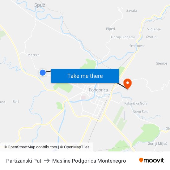 Partizanski Put to Masline Podgorica Montenegro map