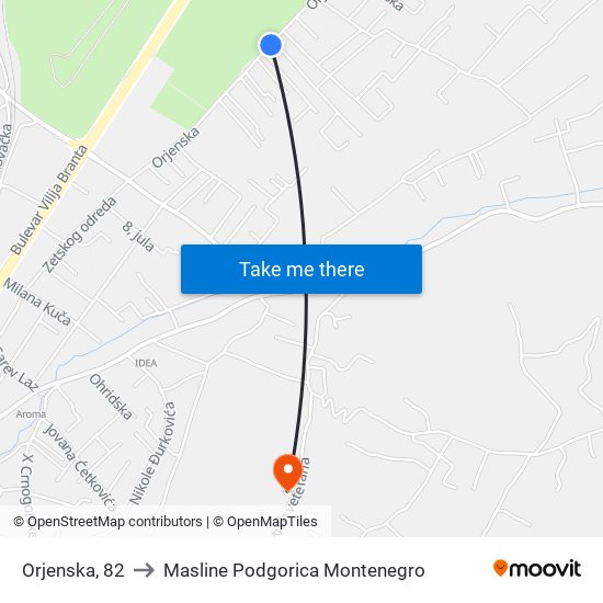 Orjenska, 82 to Masline Podgorica Montenegro map