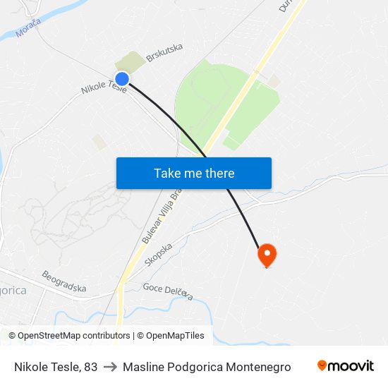 Nikole Tesle, 83 to Masline Podgorica Montenegro map
