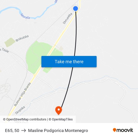 E65, 50 to Masline Podgorica Montenegro map