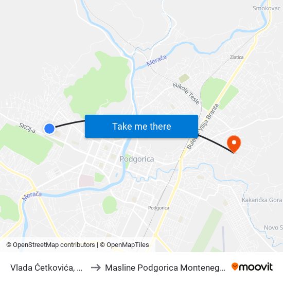 Vlada Ćetkovića, 15 to Masline Podgorica Montenegro map