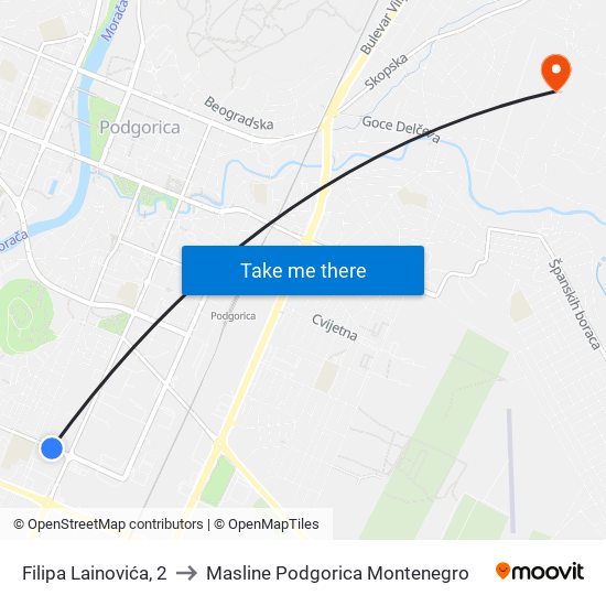 Filipa Lainovića, 2 to Masline Podgorica Montenegro map