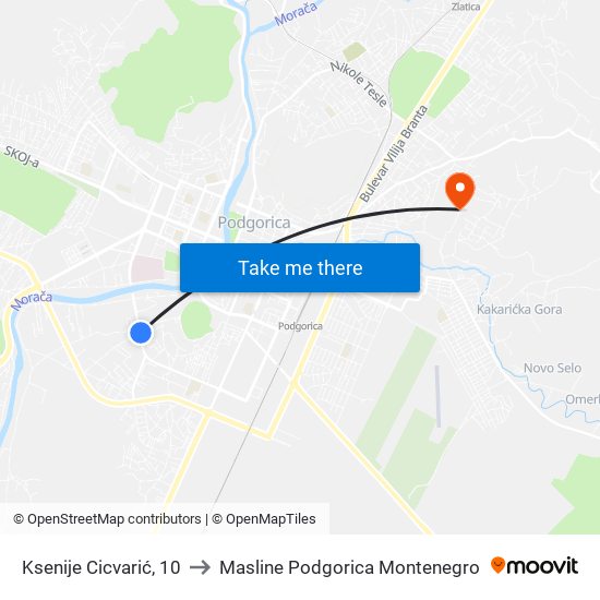 Ksenije Cicvarić, 10 to Masline Podgorica Montenegro map