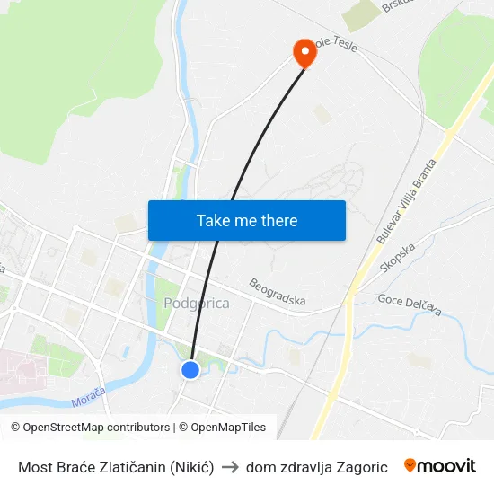 Most Braće Zlatičanin (Nikić) to dom zdravlja Zagoric map