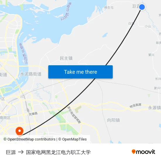 巨源 to 国家电网黑龙江电力职工大学 map