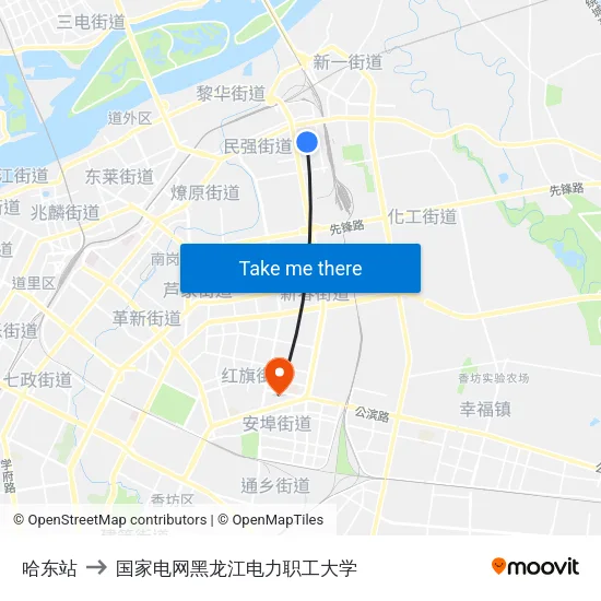 哈东站 to 国家电网黑龙江电力职工大学 map