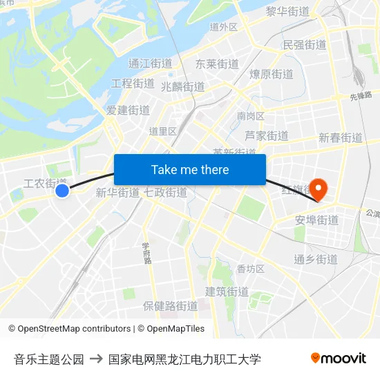 音乐主题公园 to 国家电网黑龙江电力职工大学 map