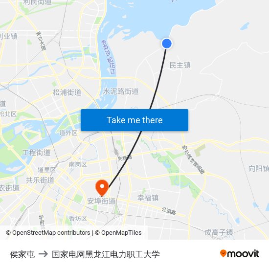 侯家屯 to 国家电网黑龙江电力职工大学 map