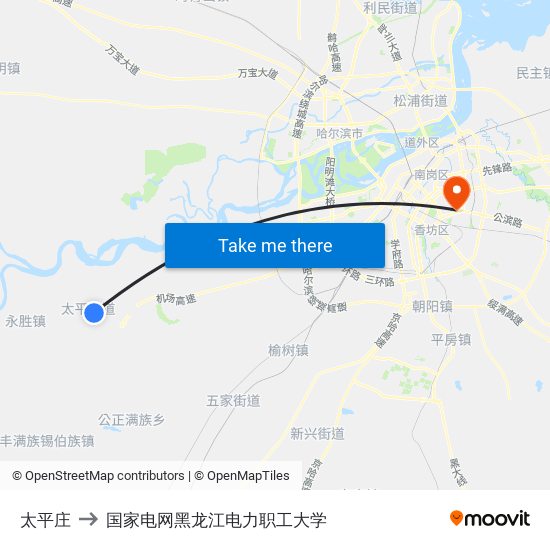 太平庄 to 国家电网黑龙江电力职工大学 map