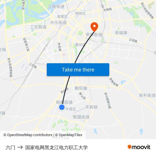 六门 to 国家电网黑龙江电力职工大学 map