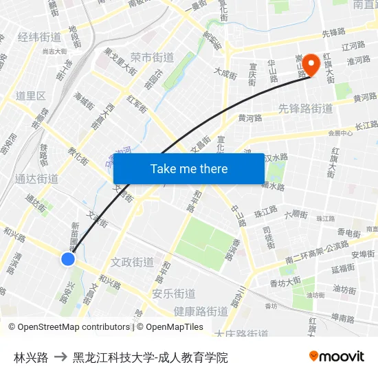 林兴路 to 黑龙江科技大学-成人教育学院 map