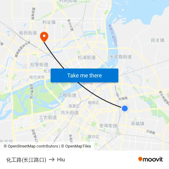 Huagong Road (Changjiang Road) to Hiu map