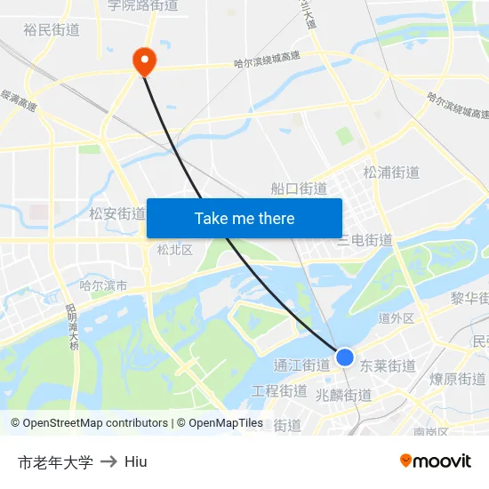 City Senior University to Hiu map