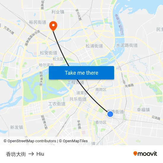 Xiangfang Street to Hiu map