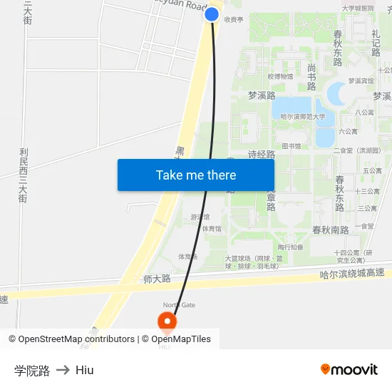 学院路 to Hiu map