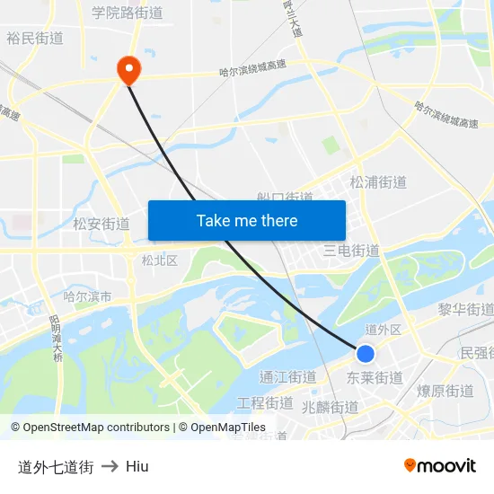Daowai 7th Street to Hiu map