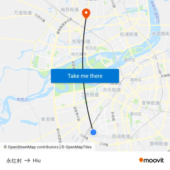Yonghong Village to Hiu map