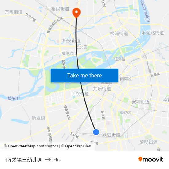 Nangang Third Kindergarten to Hiu map