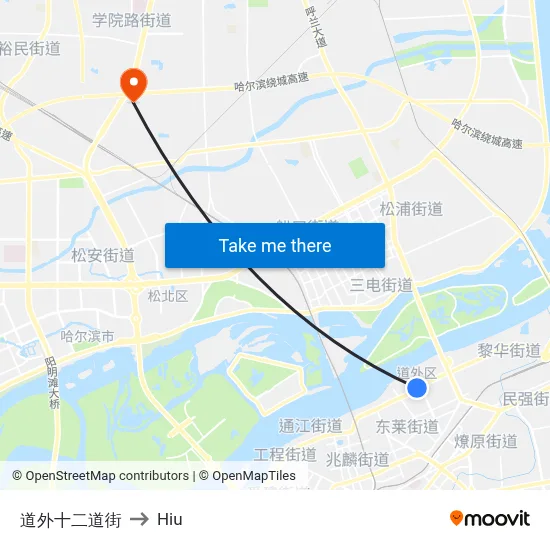 Daowai 12th Street to Hiu map