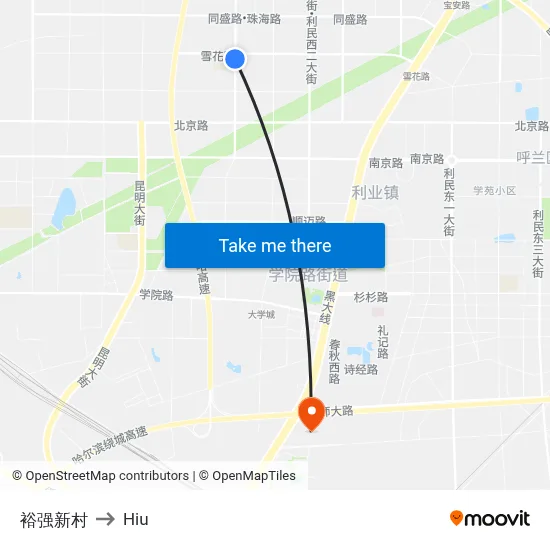 Yuqiang New Village to Hiu map