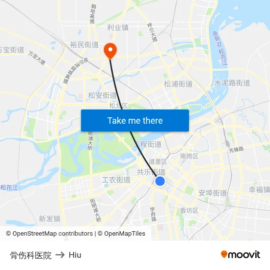 骨伤科医院 to Hiu map