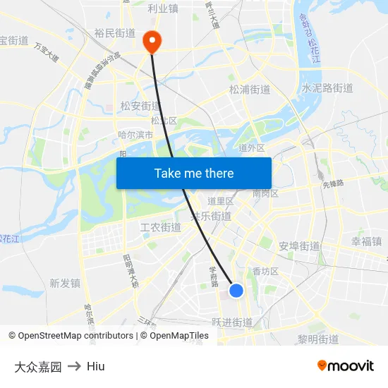 Dazhong Jiayuan to Hiu map