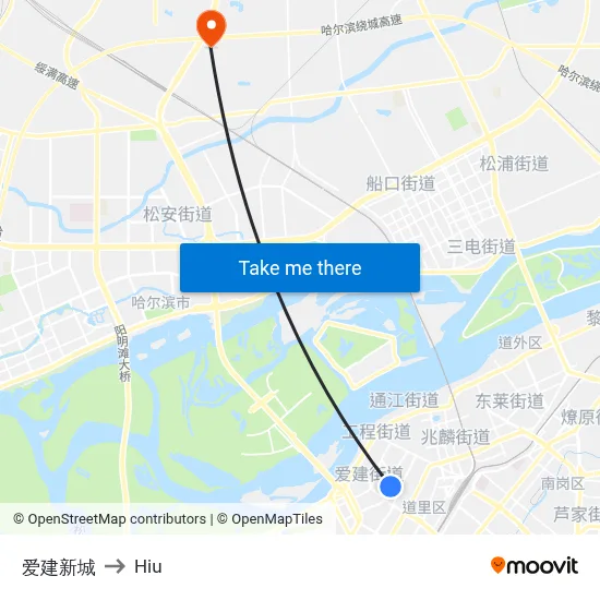 Aijian New City to Hiu map