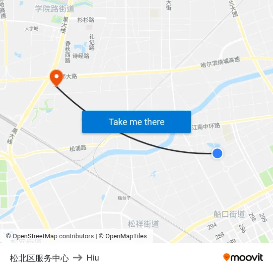 Songbei District Service Center to Hiu map