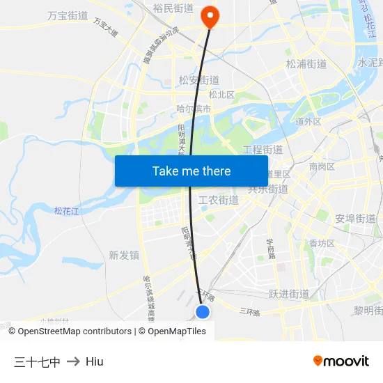 No. 37 Middle School to Hiu map
