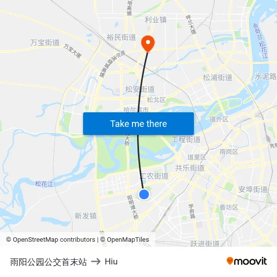 Yuyang Park Bus Terminal to Hiu map