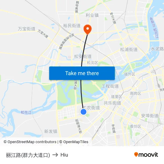 Lijiang Road (Qunli Avenue) to Hiu map