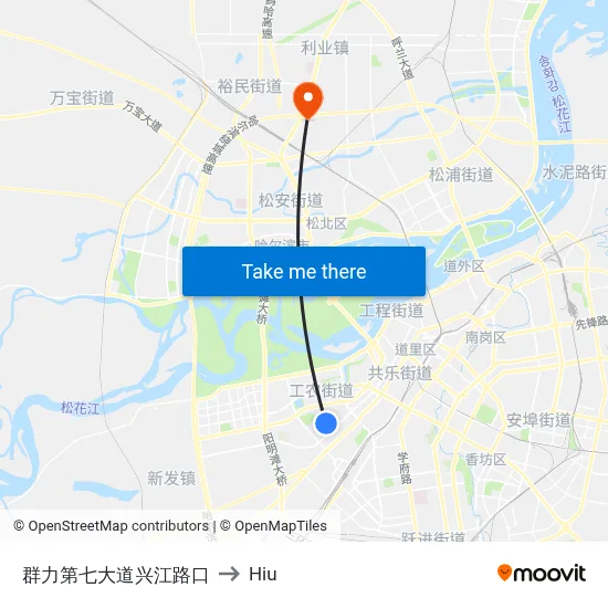 Qunli 7th Avenue Xingjiang Road Junction to Hiu map