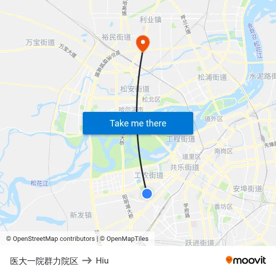 First Hospital Medical University Qunli Branch to Hiu map