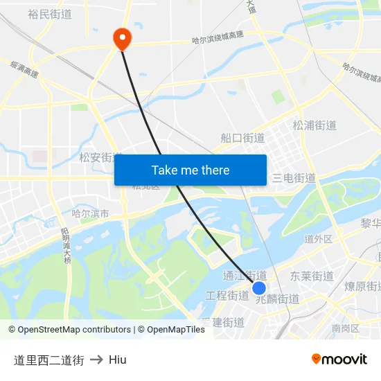 Daoli West 2nd Street to Hiu map