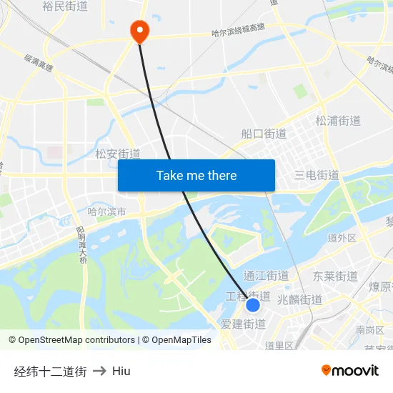 Jingwei 12th Street to Hiu map