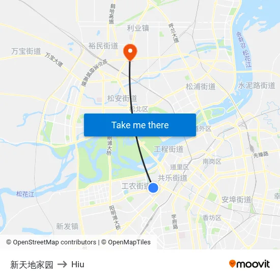 Xintian Garden to Hiu map