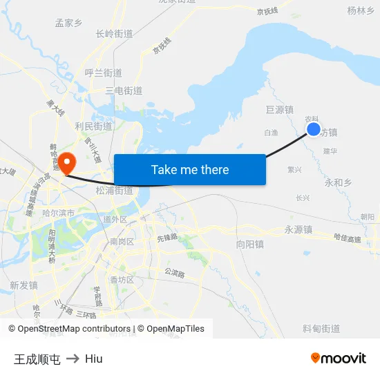Wang Chengshun Village to Hiu map