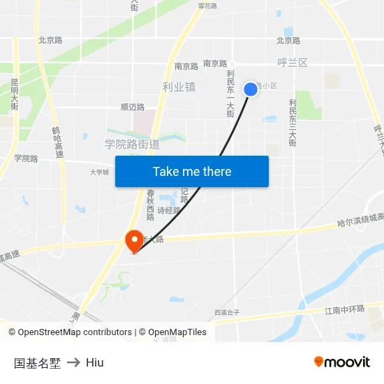 Guoji Villa to Hiu map